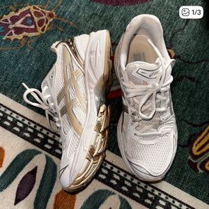 ASICS Women's Kayano 14 White and Taupe Athletic Shoes